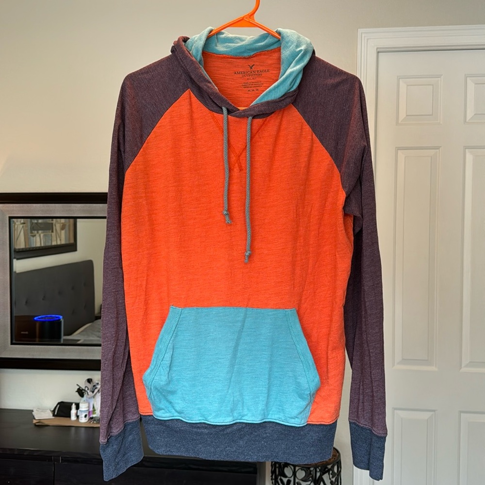 American Eagle hoodie sweatshirt Orange, Gray, Maroon and Aqua pocket Medium